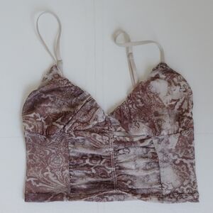 Garage Womens Brown Sheer Mesh Snakeskin Print Babydoll Cami Crop Top Sz XXS Y2K
